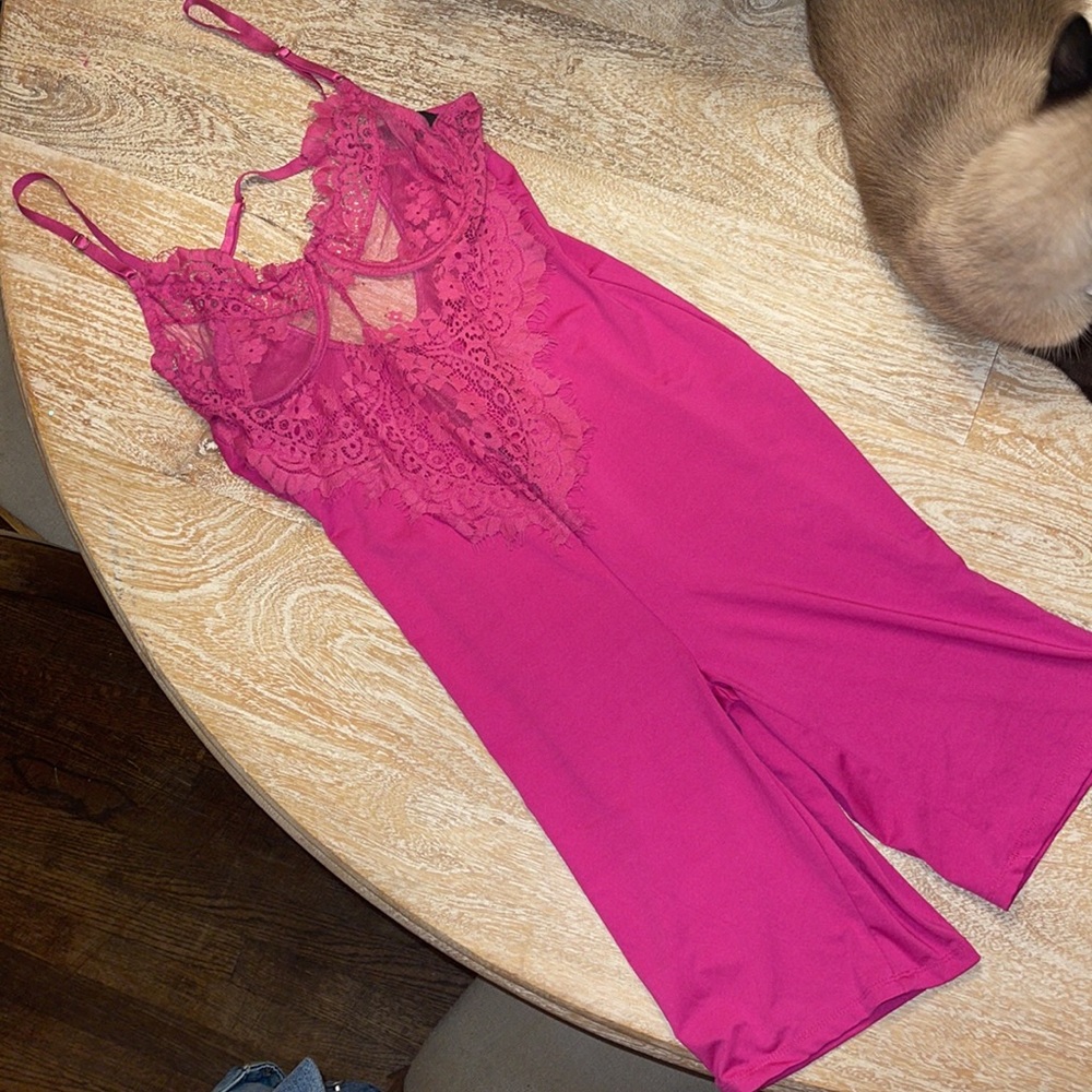 Blashe Pink Fuchsia Laffy Taffy  with Lace Bustier romper